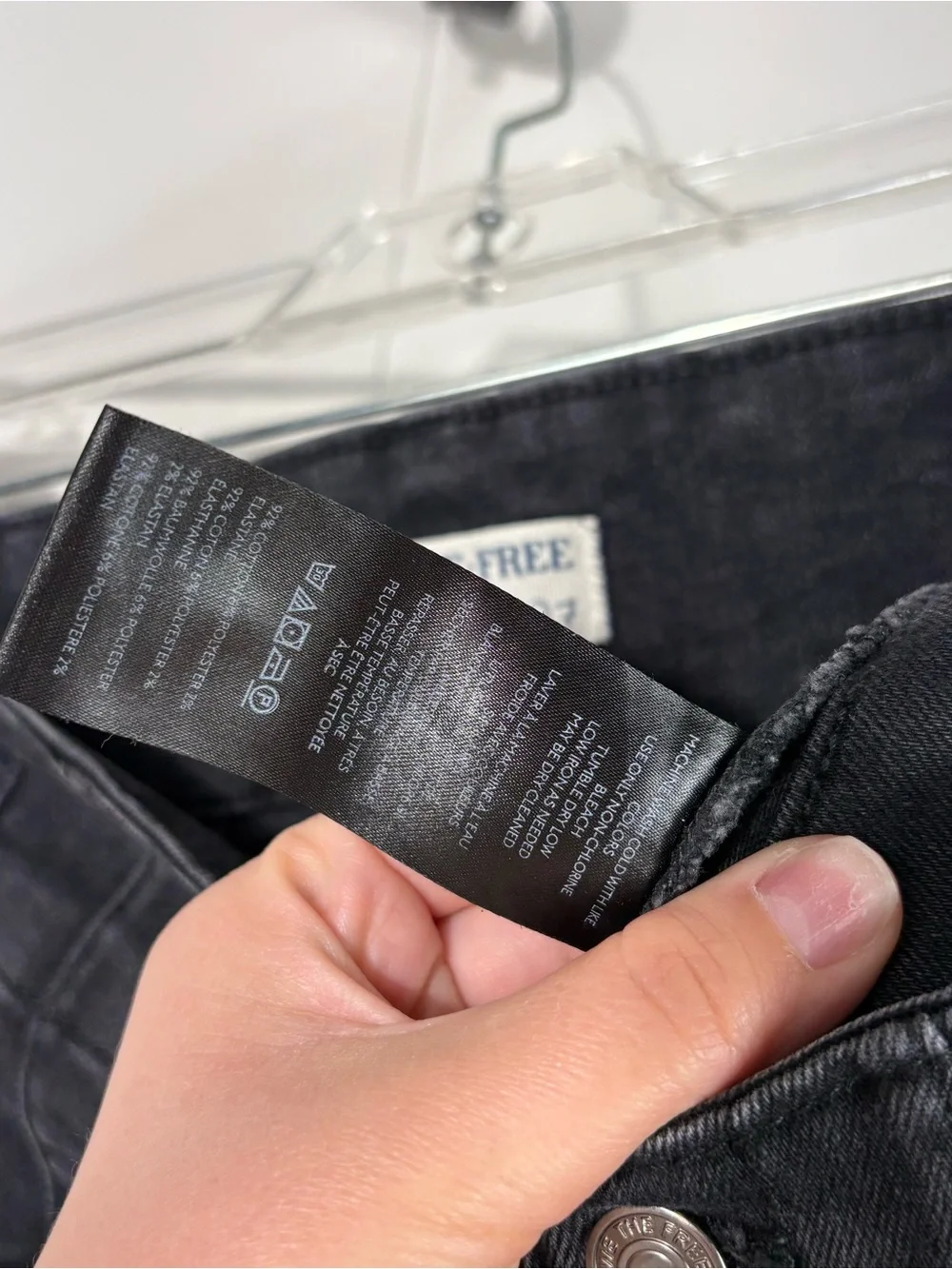 Free People Black High Waisted Exposed Button Flare Jeans 28 Stretch Denim 27